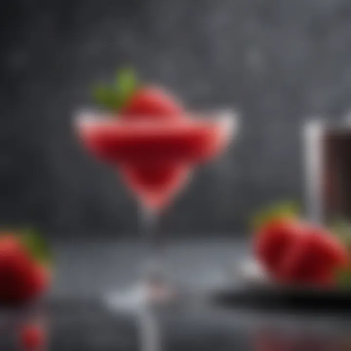 A beautifully garnished strawberry daiquiri in a stylish glass