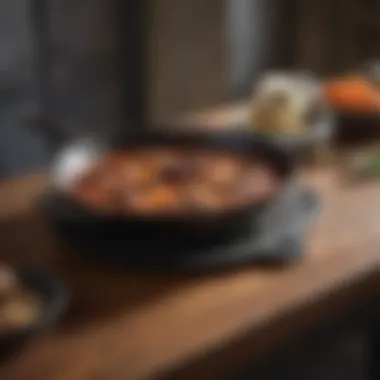 Lodge skillet placed on a rustic kitchen countertop showcasing its elegance