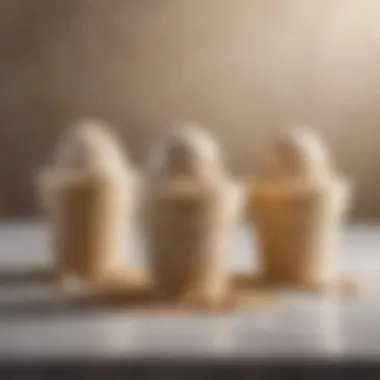 A close-up of different flavor variations of oat milk ice cream in cups