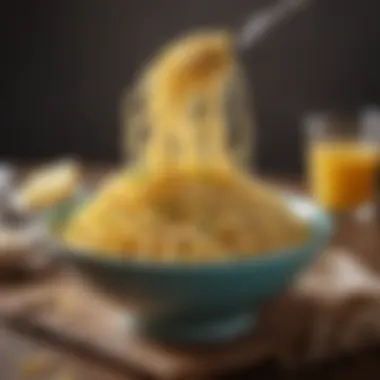 Delightful Presentation of Barley Shaped Egg Noodles A bowl of Manischewitz barley shaped egg noodles