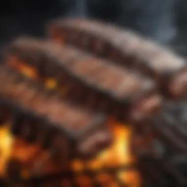 Grilling pork ribs over charcoal flames