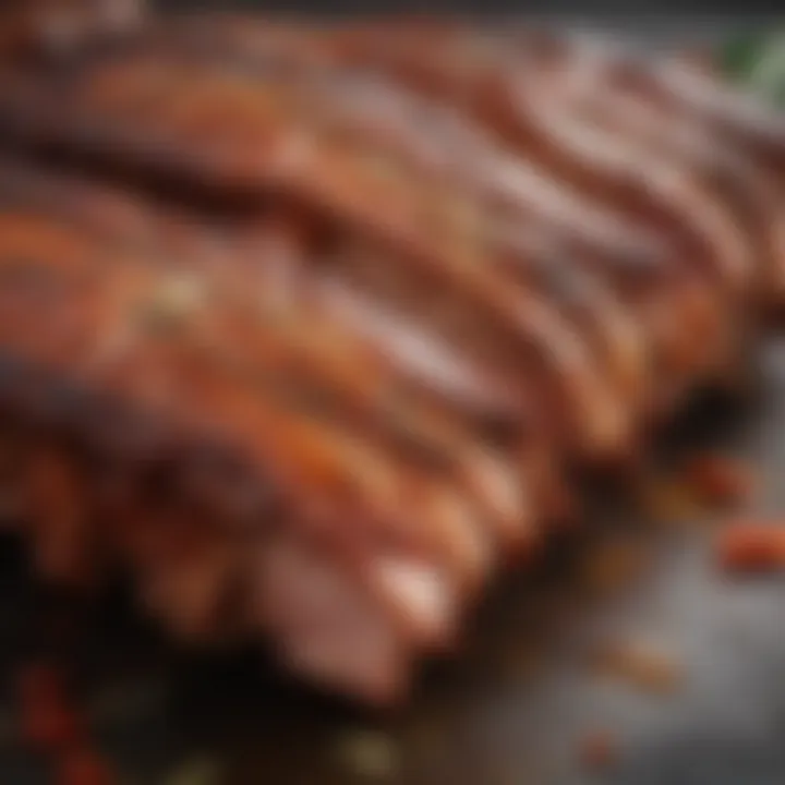 Close-up of seasoned pork ribs ready for grilling