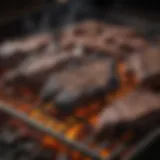 Charcoal grill with glowing coals ready for grilling beef ribs