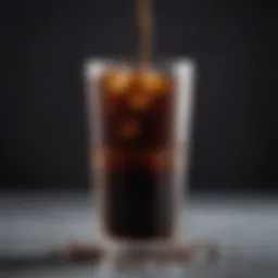 A close-up of rich, dark cold brew coffee in a glass