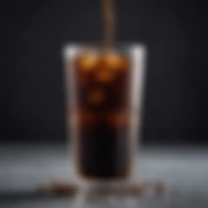 A close-up of rich, dark cold brew coffee in a glass