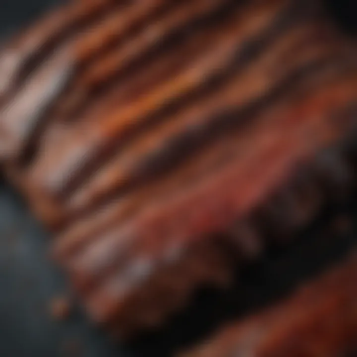 Smoked ribs displaying a perfect bark and glaze