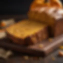 A slice of moist pumpkin bread with a golden crust