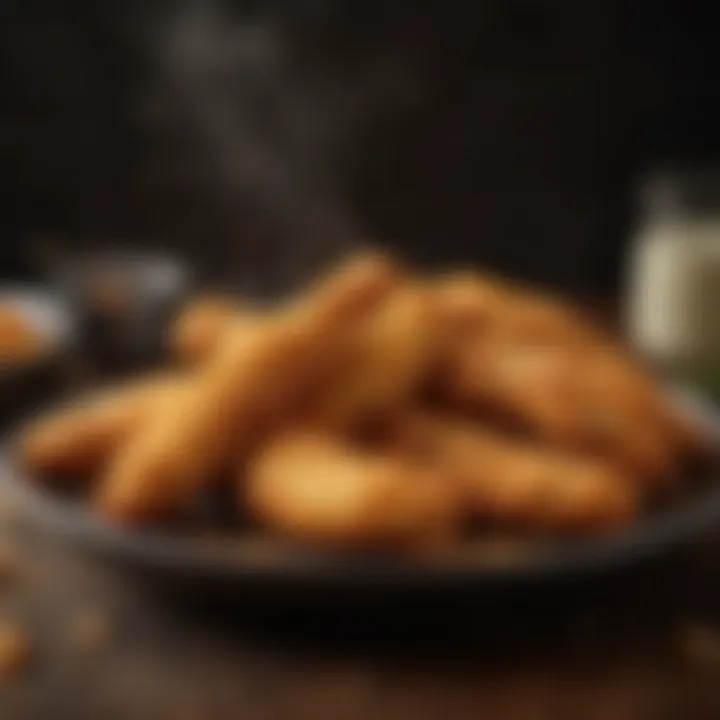 Golden-brown chicken tenders emerging from the air fryer