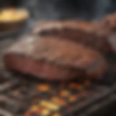 Smoky brisket cooking on a grill