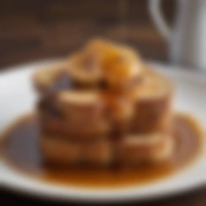 A beautifully plated French toast with a drizzle of maple syrup