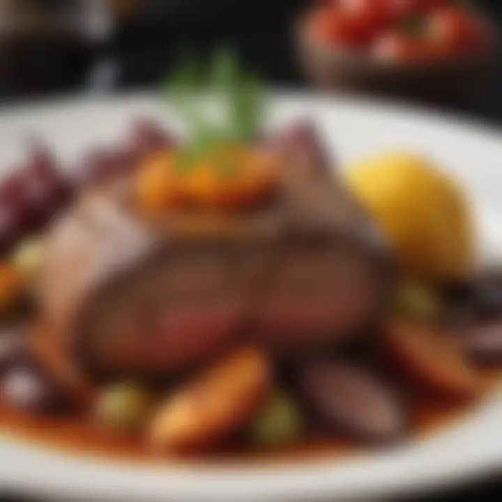 A beautifully plated roast with garnishes showcasing the final result