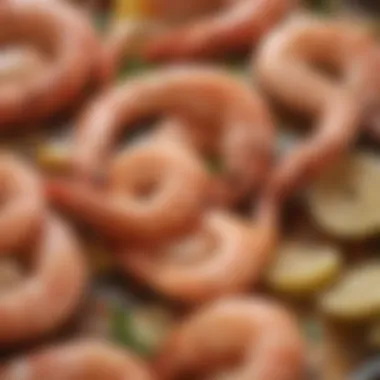 Close-up of fresh shrimp and seasonings ready for roasting