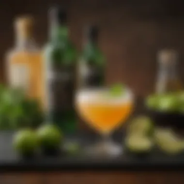 An elegant display of key ingredients for a Midori Sour cocktail