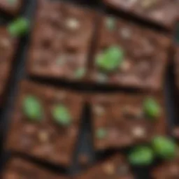A close-up of mint chocolate chip brownies showcasing their rich texture and vibrant color.