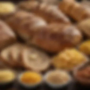 Diverse Multigrain Products A variety of multigrain products including bread, pasta, and cereals.