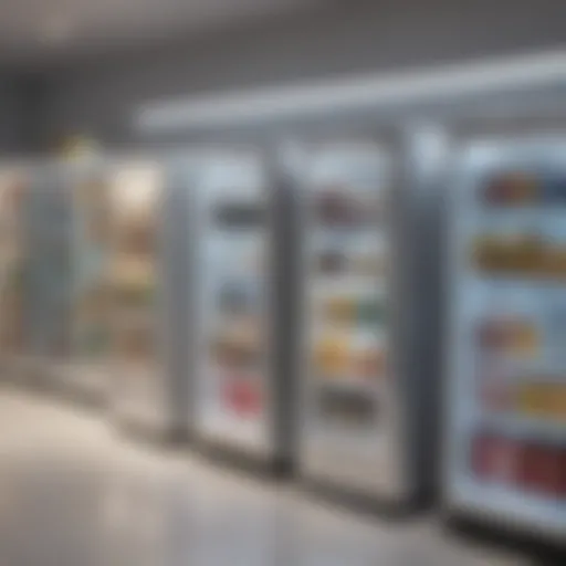 Different styles of mini fridges displayed in a showroom