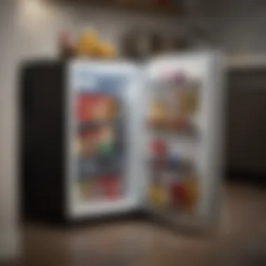 A mini fridge placed in a small apartment kitchen