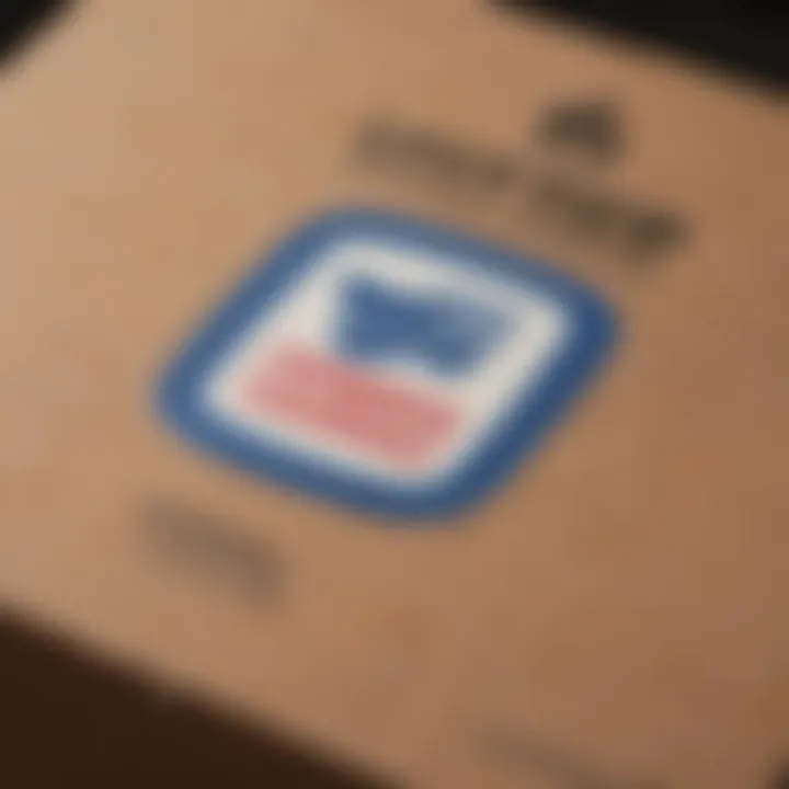 Close-up of postal service logo on a shipping box