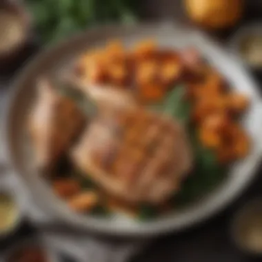 Grilled Chicken Meal for Optimal Recovery Grilled chicken with a side of roasted sweet potatoes and greens