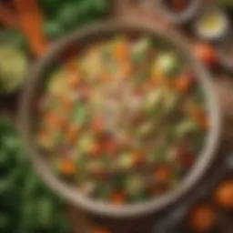 A vibrant bowl of quinoa salad with mixed vegetables and avocado