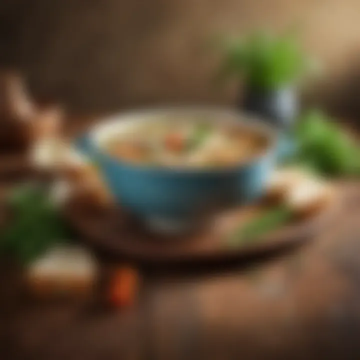 A vibrant bowl of chicken soup steaming with fresh herbs
