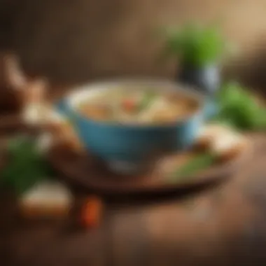 Healing Power of Chicken Soup A vibrant bowl of chicken soup steaming with fresh herbs