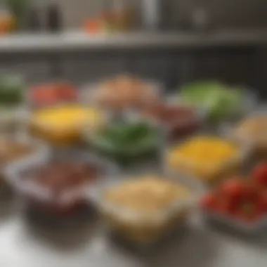 Balanced Meal Preparation An assortment of meal prep containers filled with balanced, GERD-friendly ingredients.