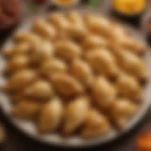 A platter of freshly baked beef empanadas showcasing a golden crust.