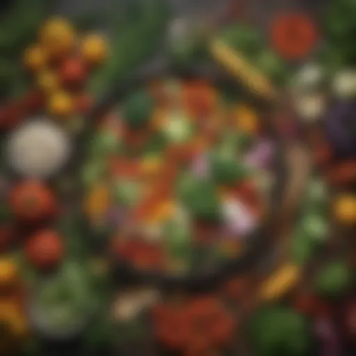 Colorful array of fresh vegetables and herbs