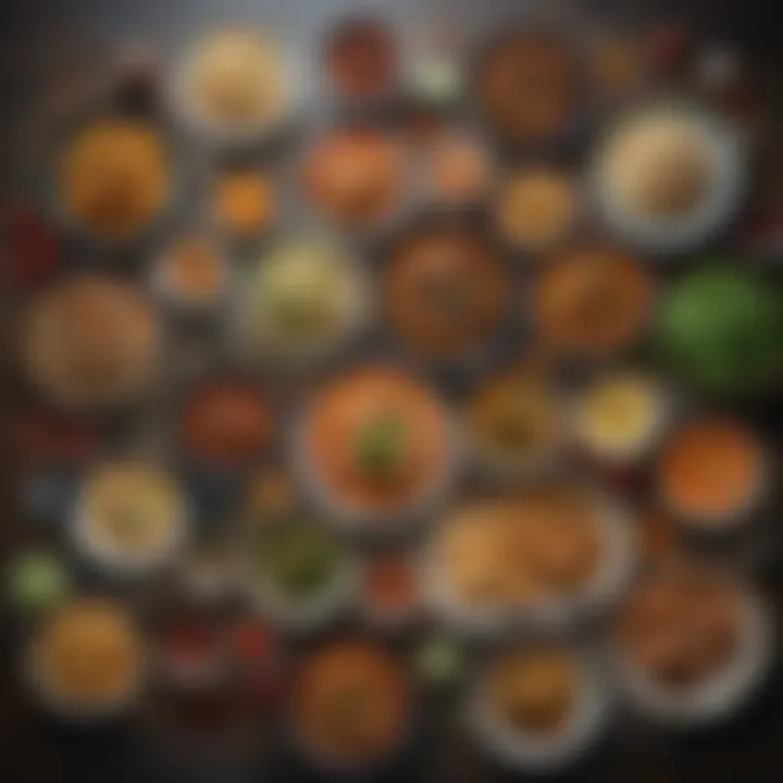 Diverse dishes from various cuisines beautifully arranged