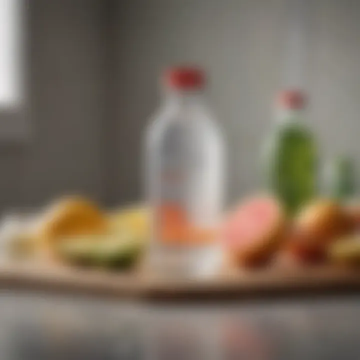 A clear bottle filled with homemade electrolyte drink, set against a gym backdrop