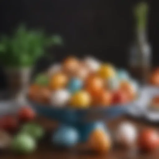 Colorful eggs arranged in a decorative bowl