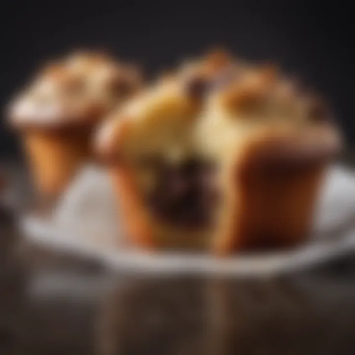 A close-up of a perfectly baked low carb muffin with a bite taken out