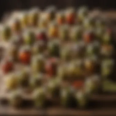 Artful Display of Assorted Pickles Beautifully arranged jars of assorted pickles on a wooden table