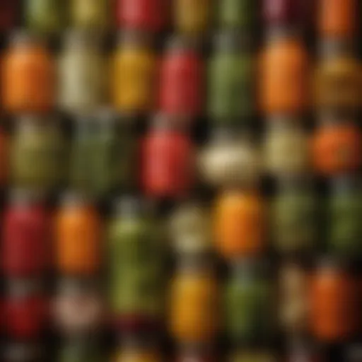 Colorful array of pickled vegetables in jars