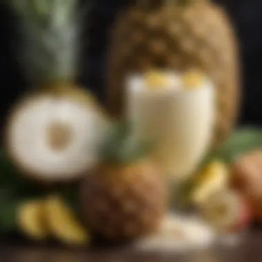 Close-up of fresh tropical ingredients for a Pina Colada