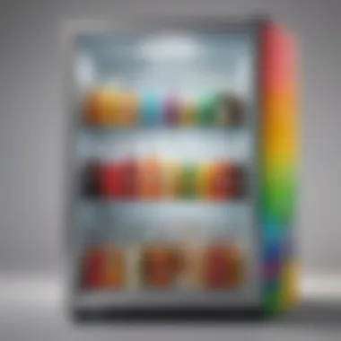 Elegant see-through mini fridge showcasing colorful beverages