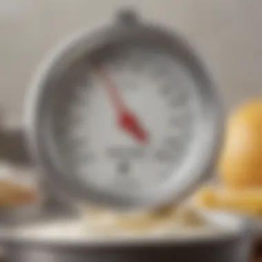 Precision thermometer displaying temperature in yogurt