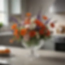 Elegant floral centerpiece in a minimalist kitchen setting