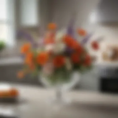 Elegant floral centerpiece in a minimalist kitchen setting