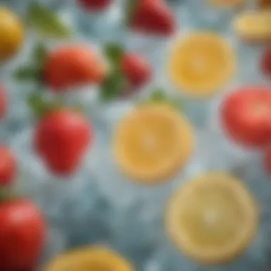 Culinary Inspiration: Soda Water and Fresh Fruits Artistic arrangement of soda water cans with fresh fruits