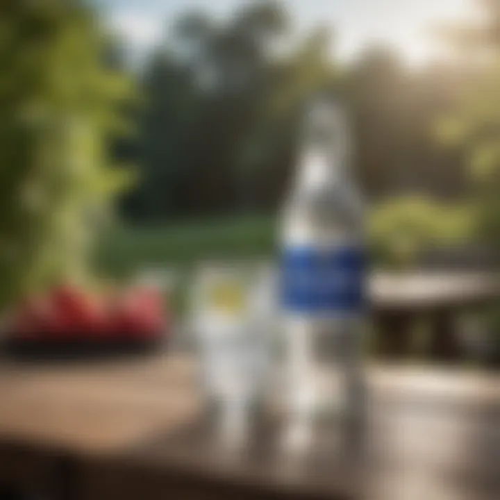 A serene outdoor setting with canned soda water on a picnic table