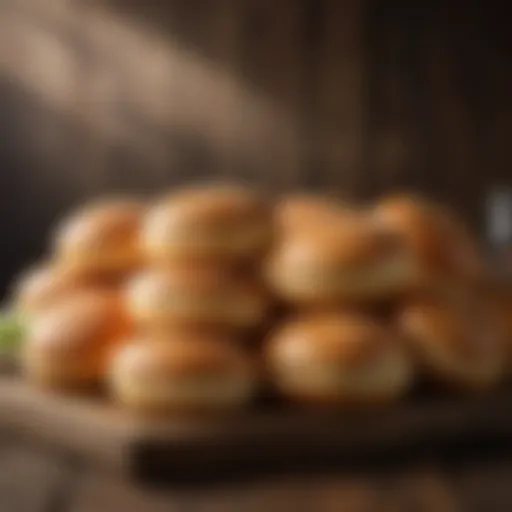 Artisan giant hamburger buns displayed on a rustic wooden table