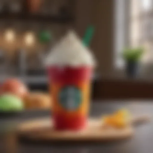 Colorful seasonal Starbucks beverage with whipped cream