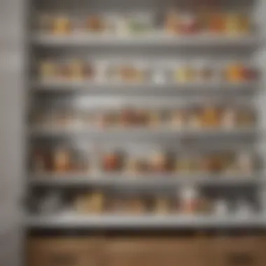 An open cupboard with tiered shelves maximizing visibility and access.
