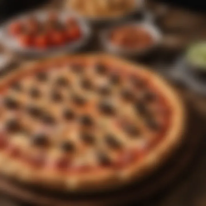 An elegant presentation of a Supreme House Pizza on a rustic wooden table.