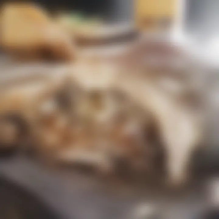 Close-up of a Taco Bell breakfast burrito highlighting its ingredients