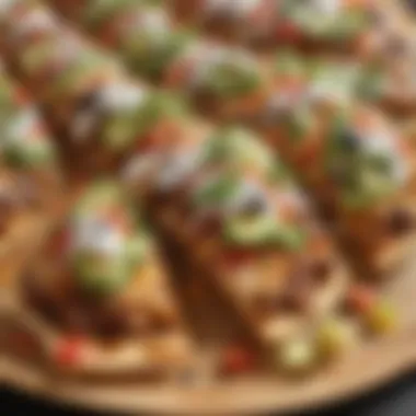 A close-up of a sliced taco pizza, highlighting its texture and ingredients