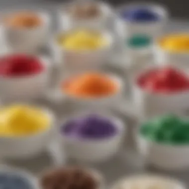 Diverse Food Colorings for Egg Dyeing A variety of food colorings displayed in individual containers
