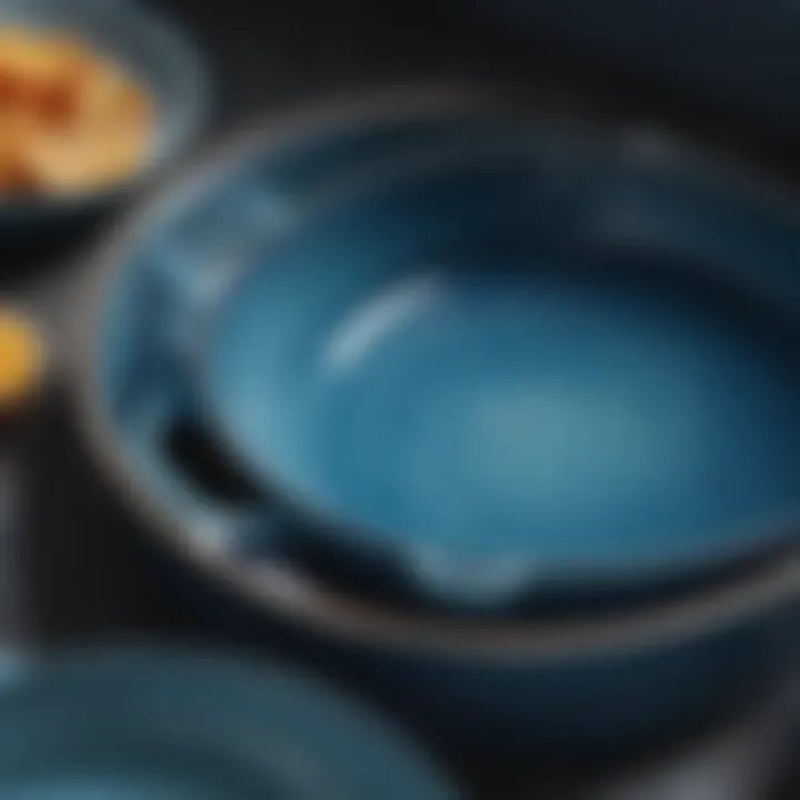 Close-up of the unique glaze and texture of Ocean Blue cookware